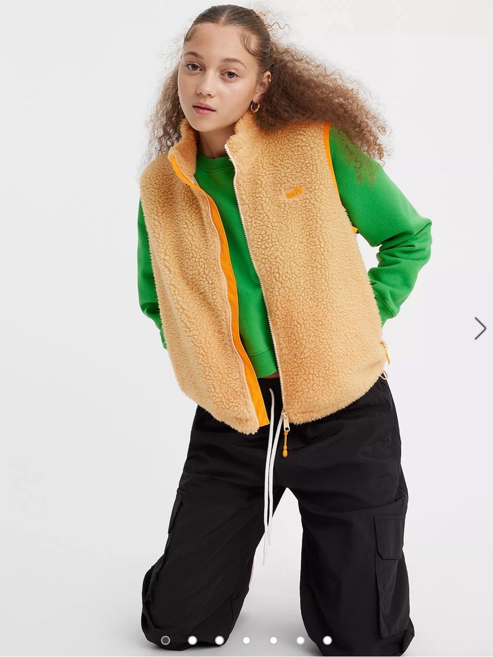 Levi's Women’s Cream Sherpa Fleece Vest with Orange Trim - Picture 5 of 8